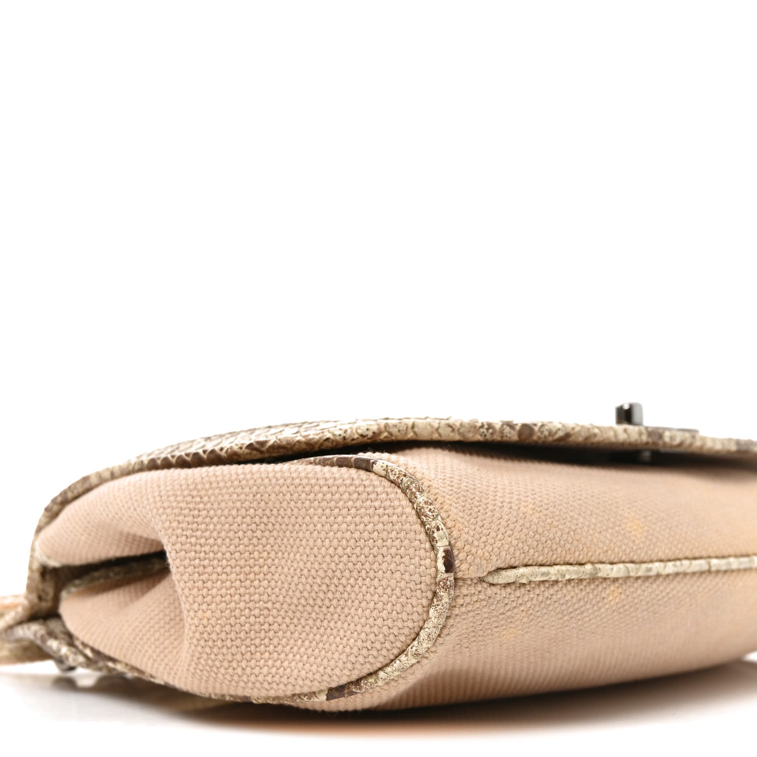 Chanel Snakeskin Canvas Flap Shoulder Bag Beige 8 of 10