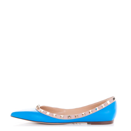 Valentino Garavani Calfskin Nappa Rockstud Ballerina Flats 38.5 Blue Fluo Poudre 1 of 8
