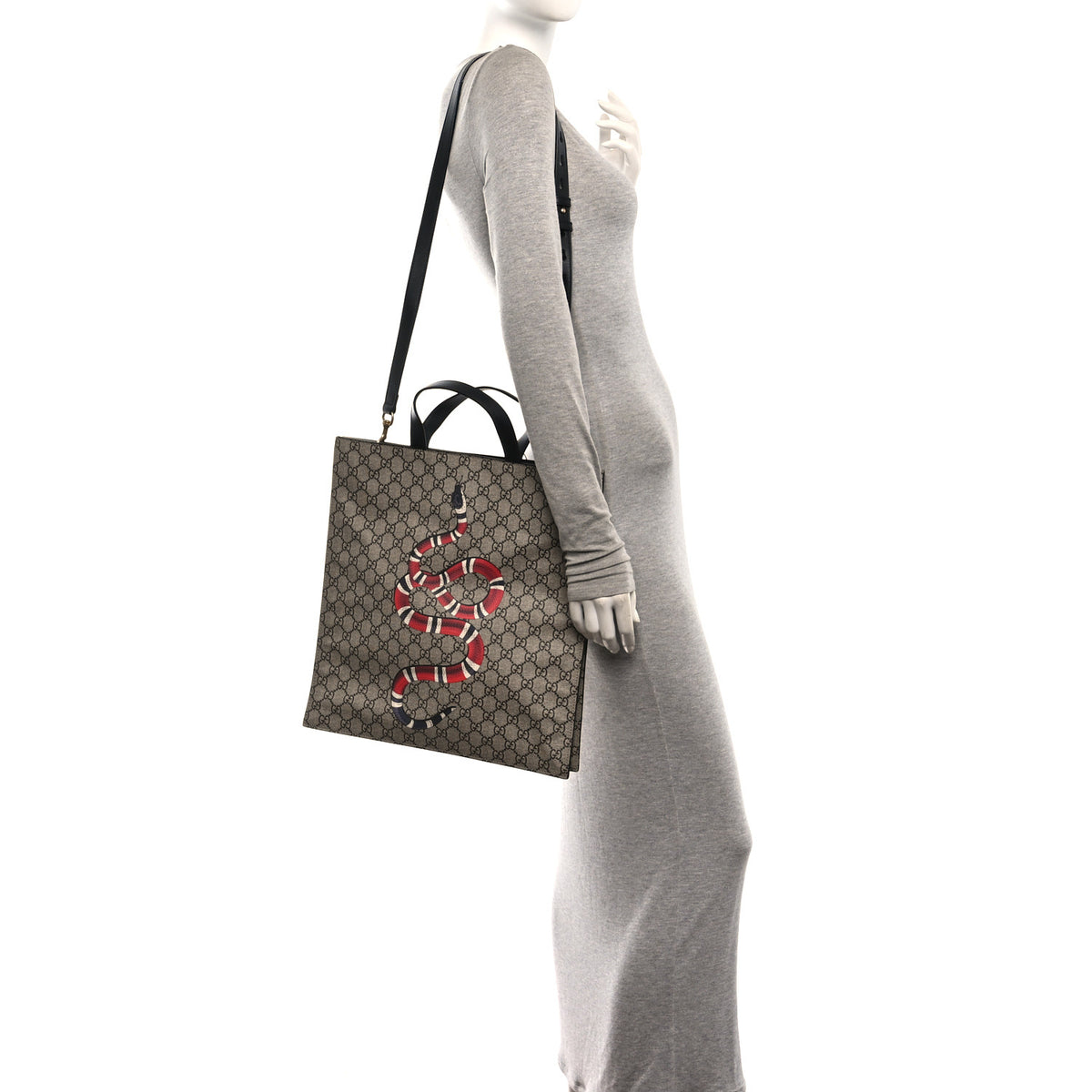 Gucci Soft GG Supreme Monogram Kingsnake Vertical Tote Black 2 of 10