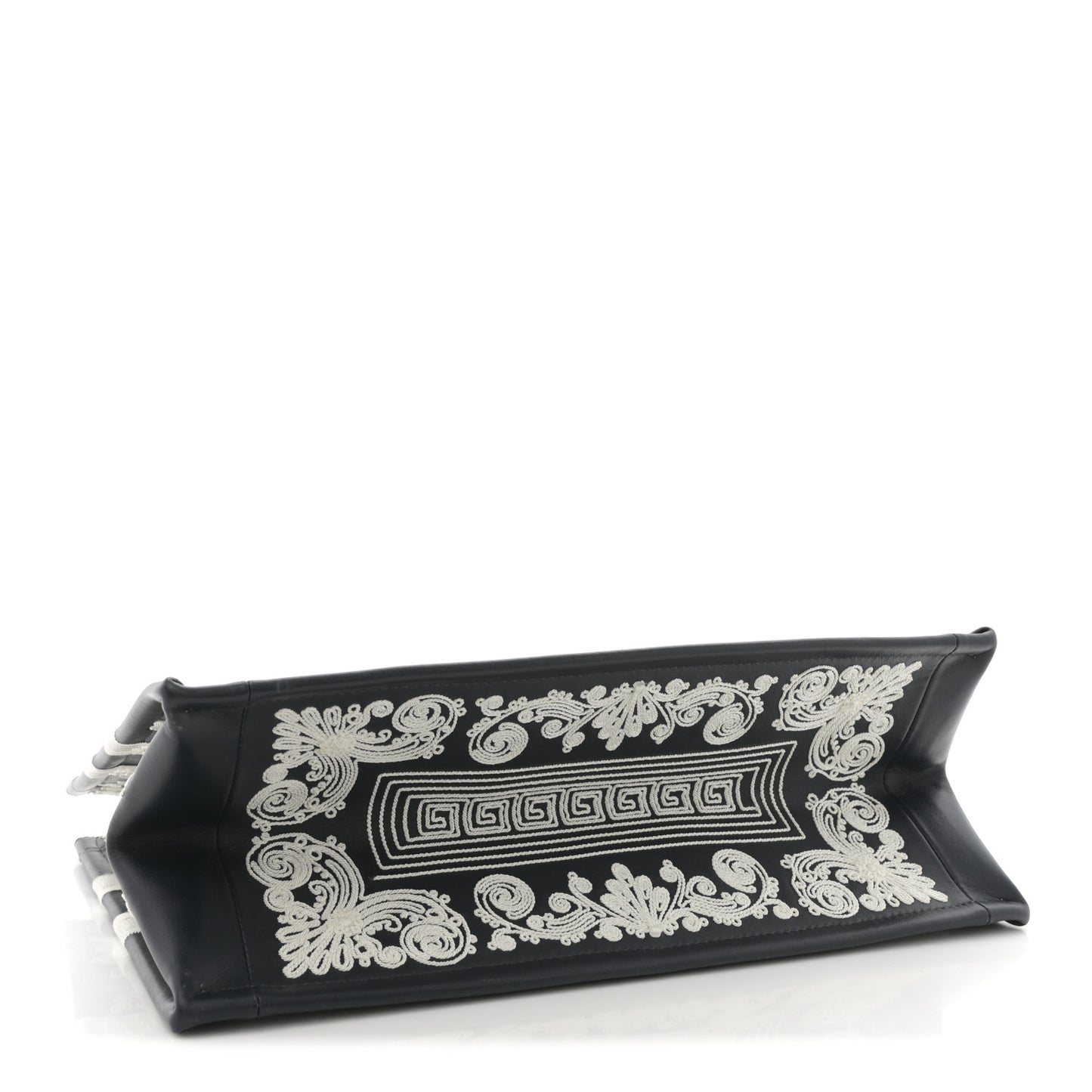 Calfskin Cornely-Effect Embroidery Medium Book Tote Black White