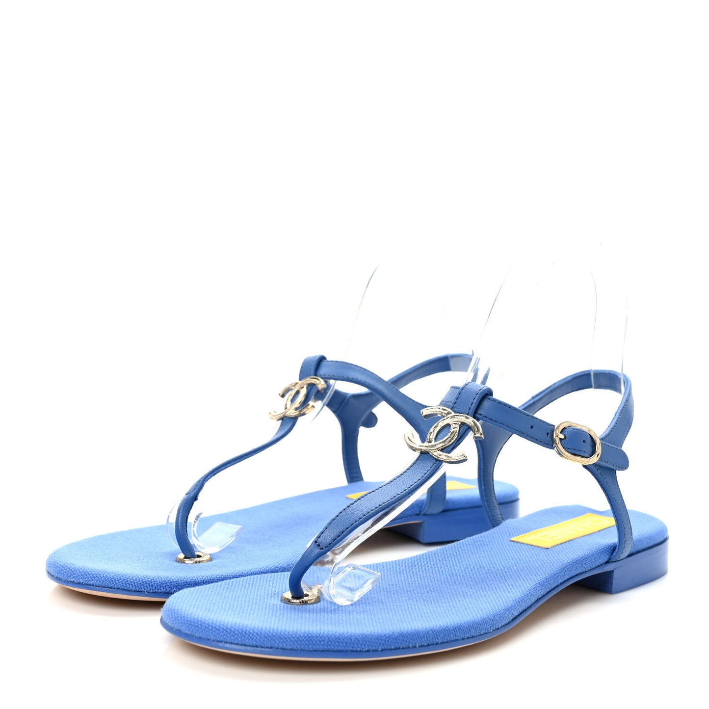 Lambskin CC Logo Thong Sandals 39 Blue