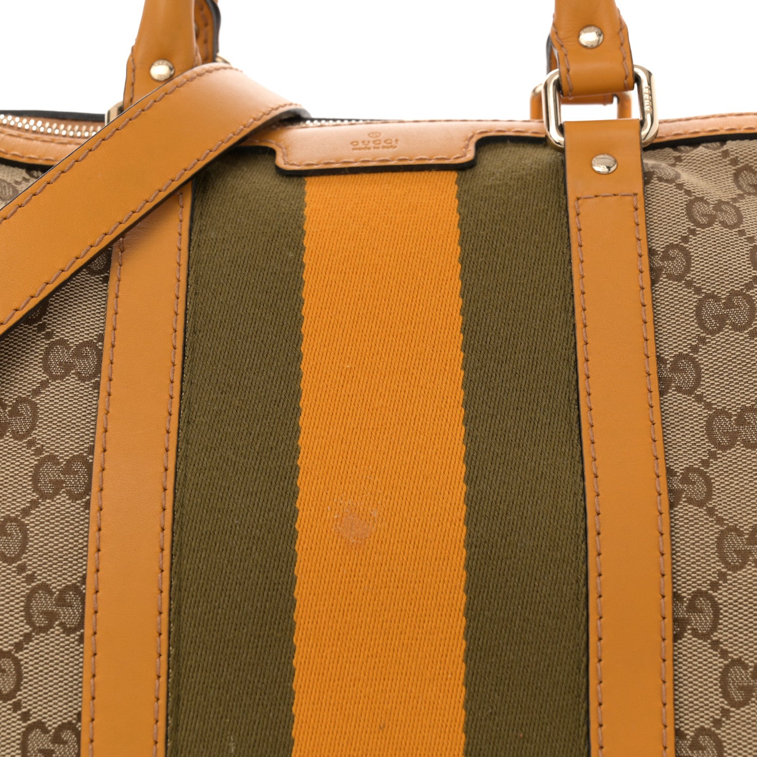 Gucci Monogram Selleria Calfskin Vintage Web Medium Boston Beige Ebony Yellow 8 of 15