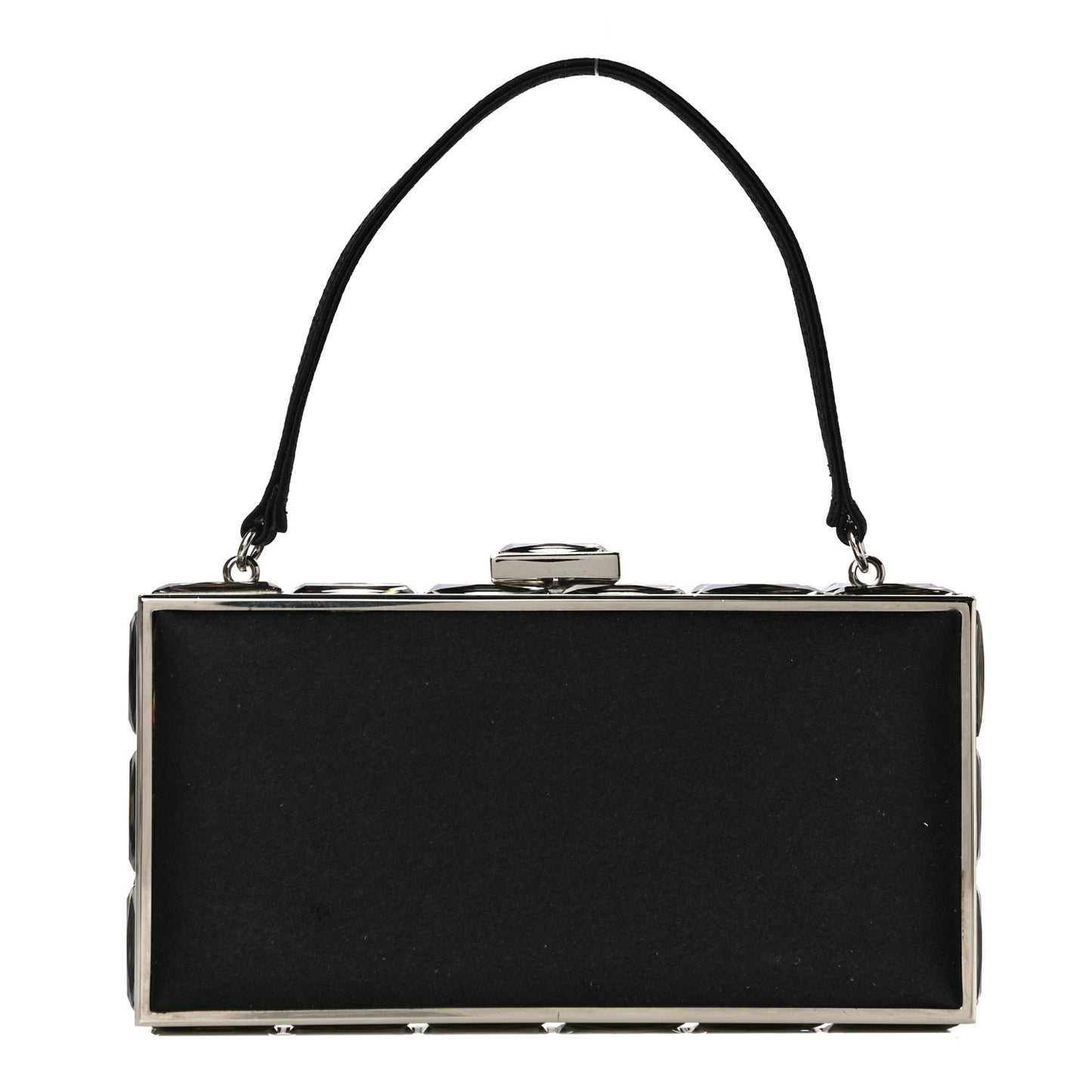Crystal Trim Satin Evening Bag Clutch Black
