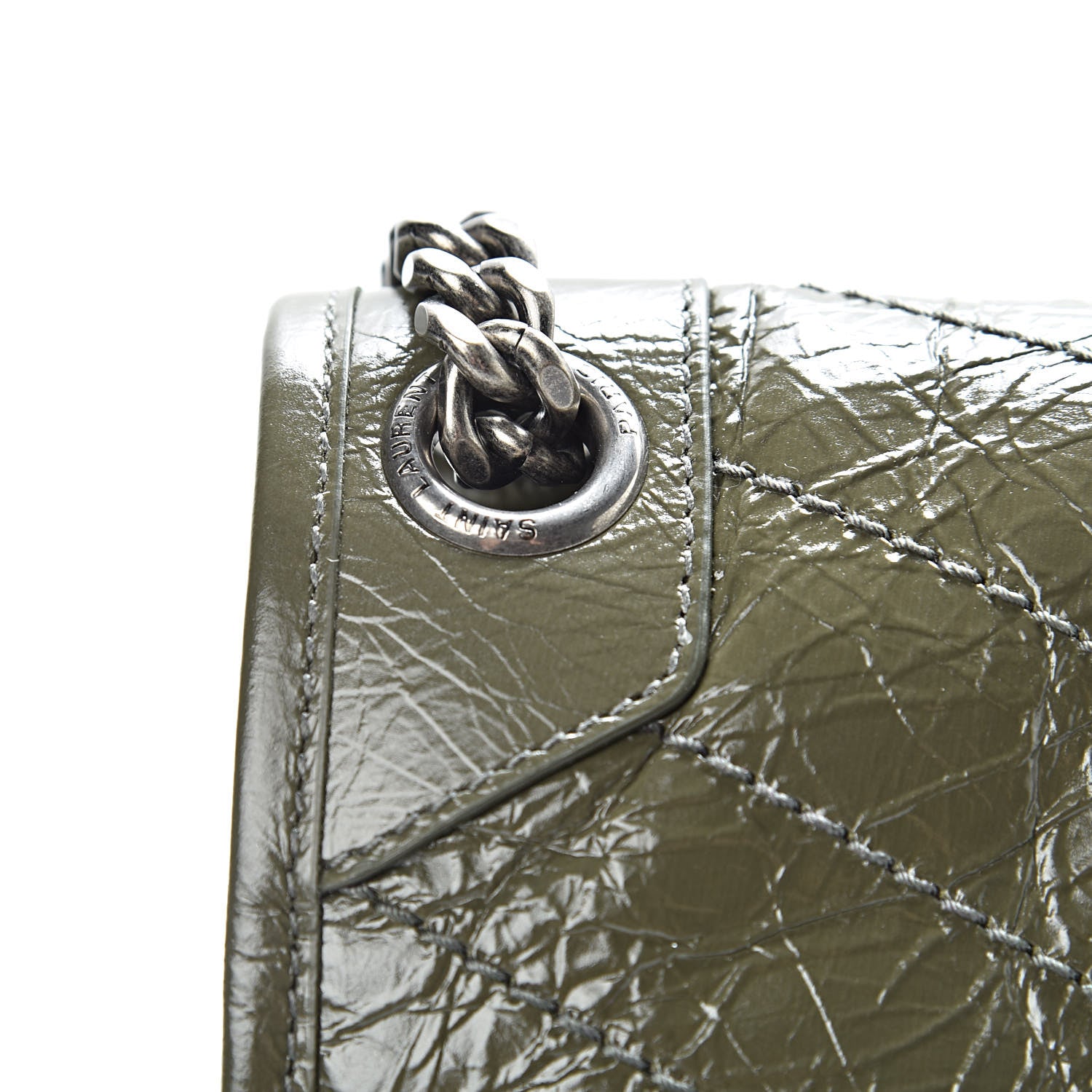 Saint Laurent Crinkled Calfskin Matelasse Monogram Medium Niki Chain Satchel Military Olive 9 of 11