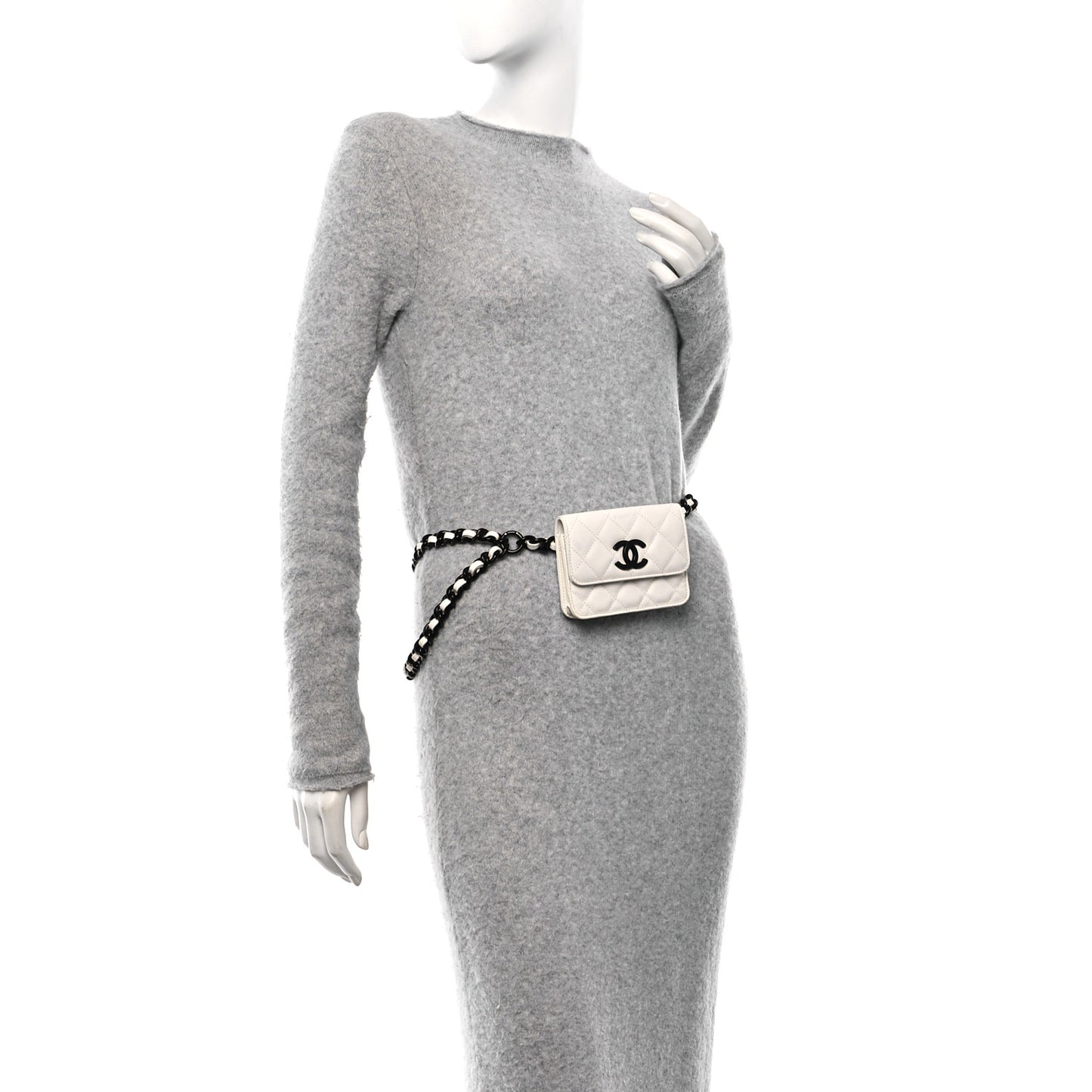 Caviar Quilted My Everything Belt Flap Card Holder White