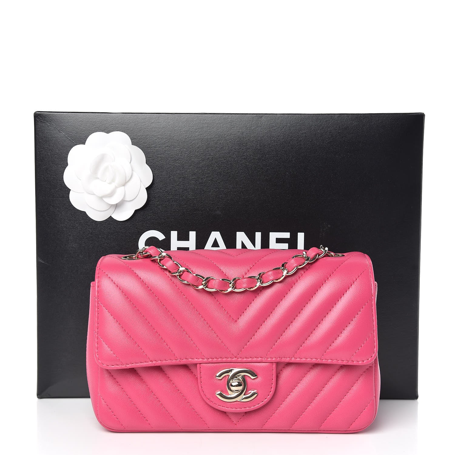 Chanel Lambskin Chevron Quilted Mini Rectangular Flap Fuchsia 10 of 10
