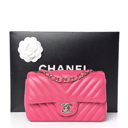 Chanel Lambskin Chevron Quilted Mini Rectangular Flap Fuchsia 10 of 10