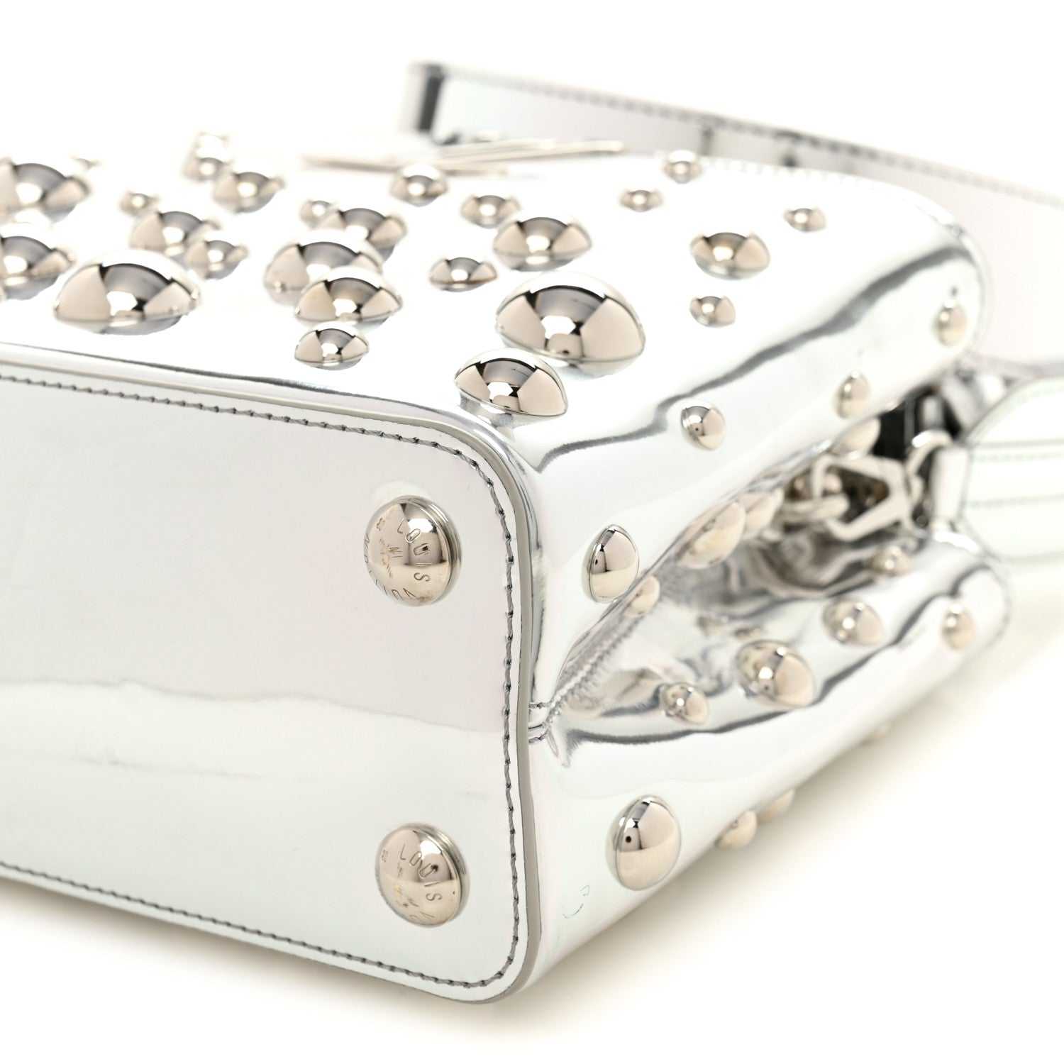 Louis Vuitton LV X YK Metallic Taurillon Brass Metal Dots Capucines BB Silver 8 of 9