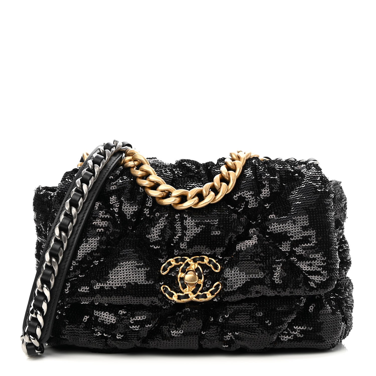 Chanel Sequin Quilted Medium Chanel 19 Flap Black 1 of 9