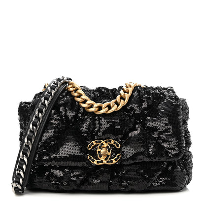 Chanel Sequin Quilted Medium Chanel 19 Flap Black 1 of 9