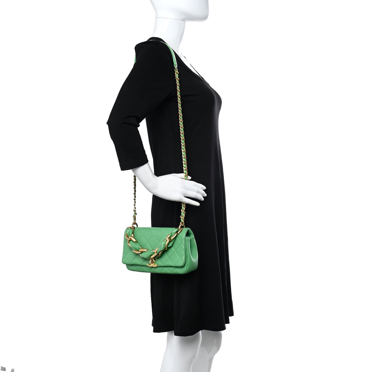 Shiny Lambskin Chain Is More Flap Green