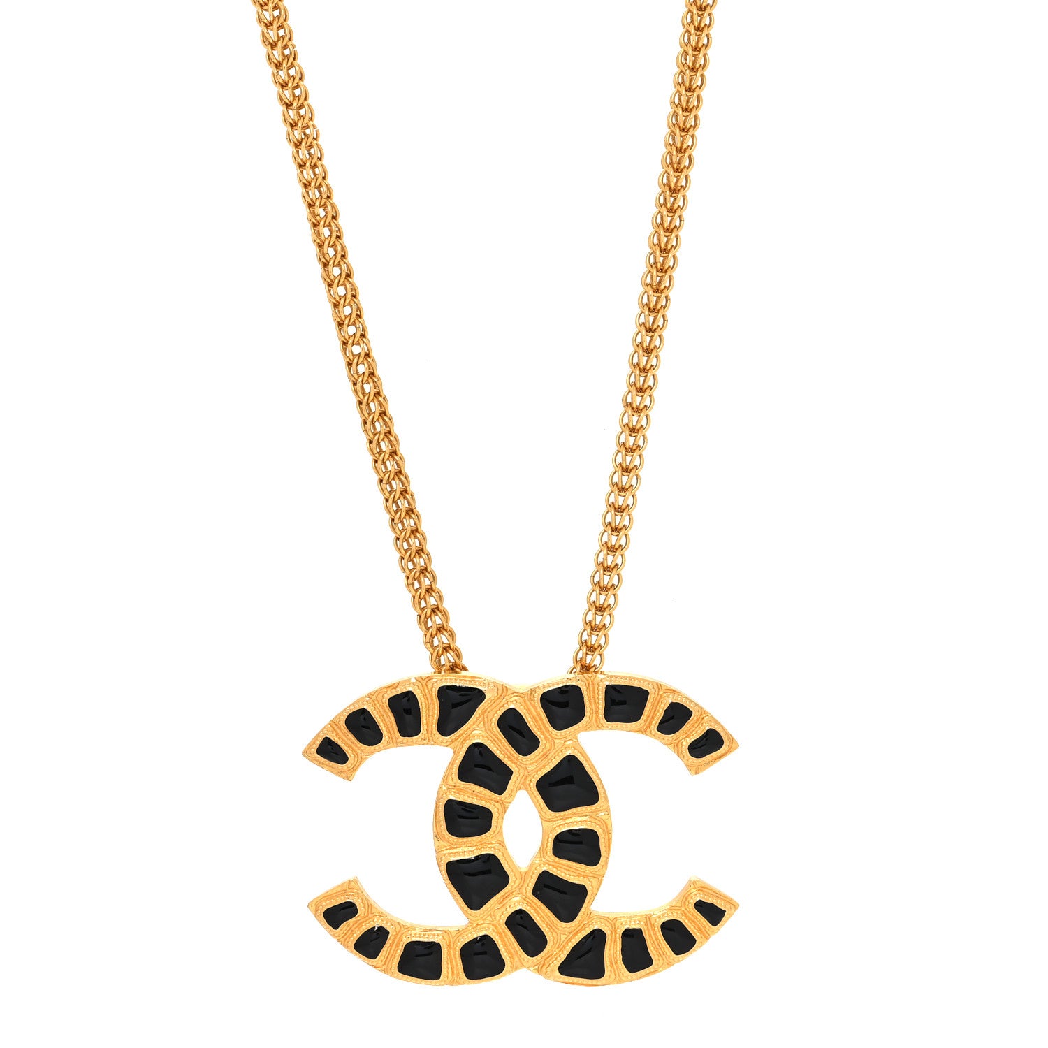 Chanel Resin Along The Nile CC Pendant Necklace Gold Black 1 of 5