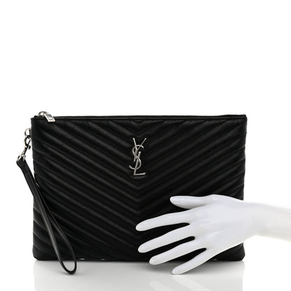 Saint Laurent Calfskin Matelasse Monogram Cassandre Tablet Pouch Black 2 of 8