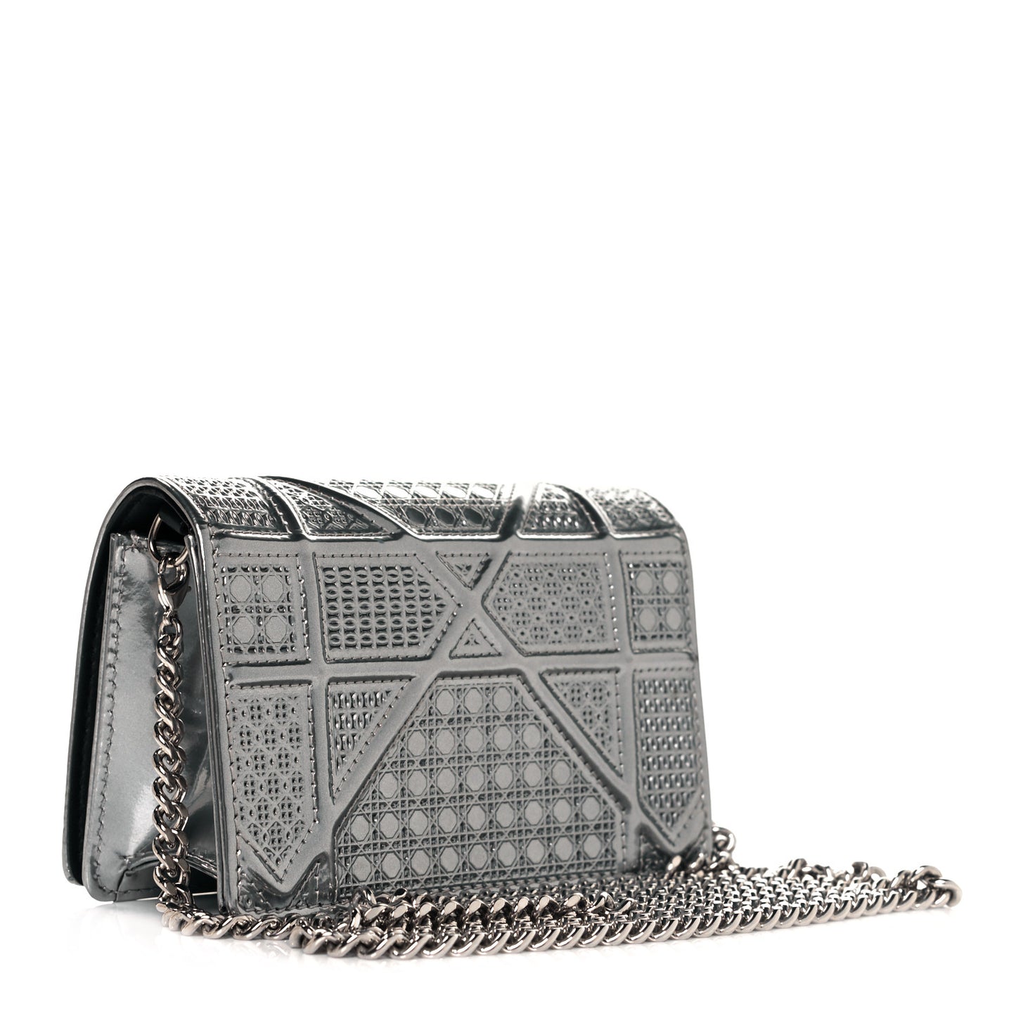 Metallic Patent Micro-Cannage Baby Diorama Flap Bag Silver