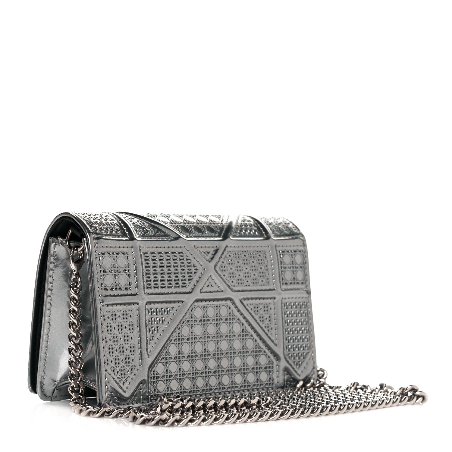 Christian Dior Metallic Patent Micro-Cannage Baby Diorama Flap Bag Silver 3 of 8