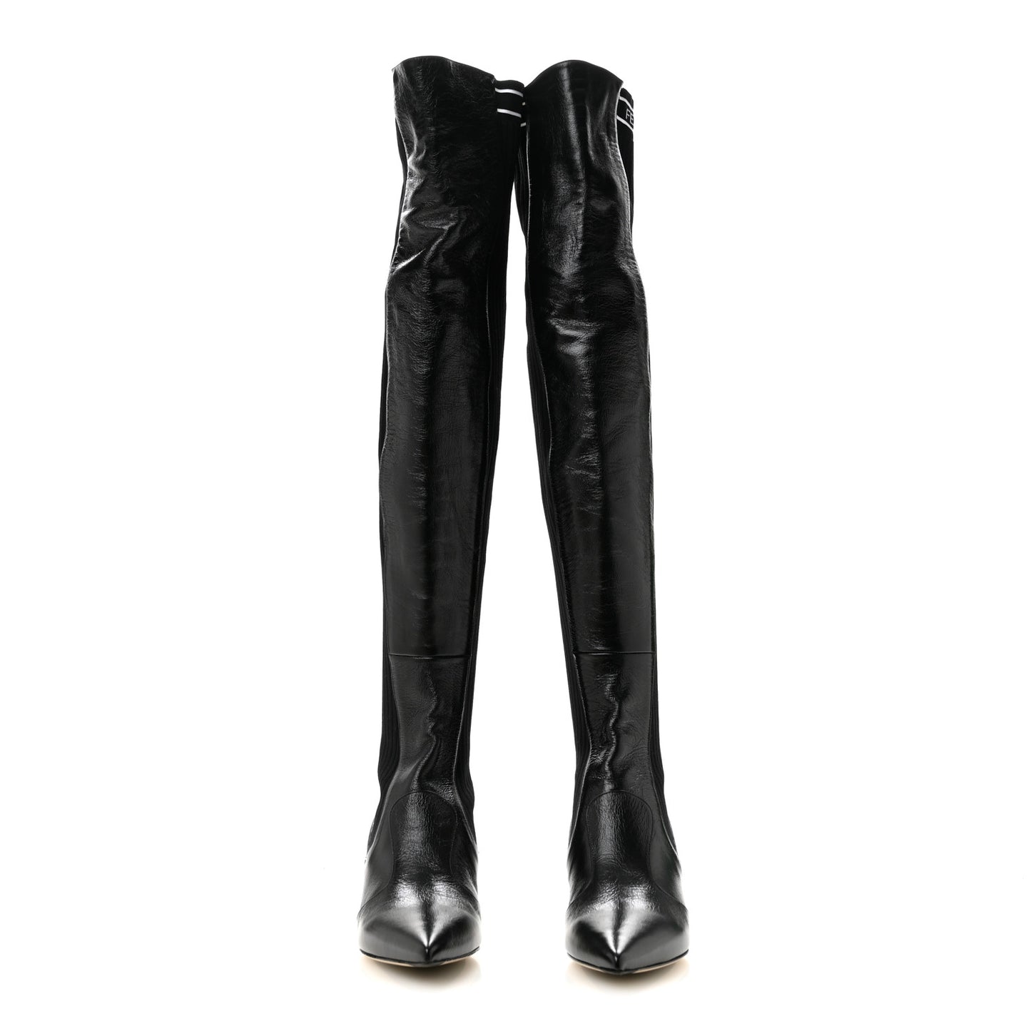 Vitello Lucido Stretch Fabric Logo Rockoko Thigh High Sock Boots 38 Black White