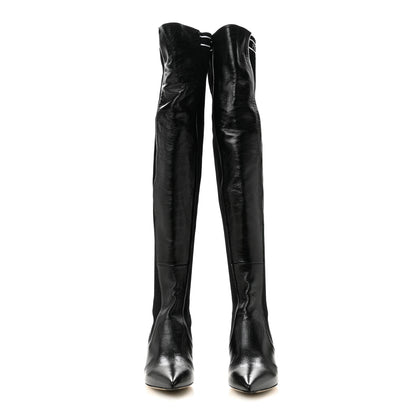 Fendi Vitello Lucido Stretch Fabric Logo Rockoko Thigh High Sock Boots 38 Black White 2 of 8
