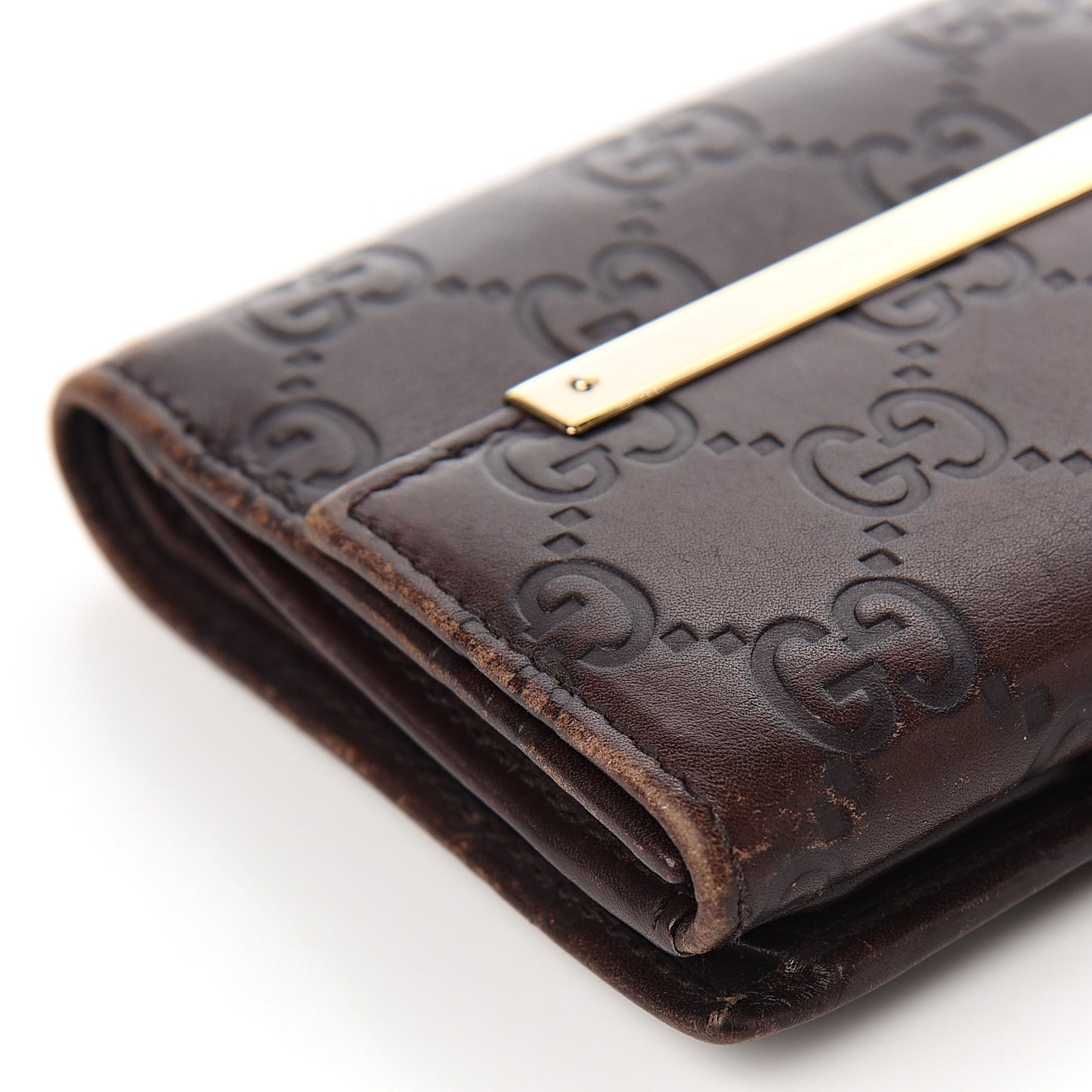 Guccissima Metal Bar French Flap Wallet Dark Chocolate