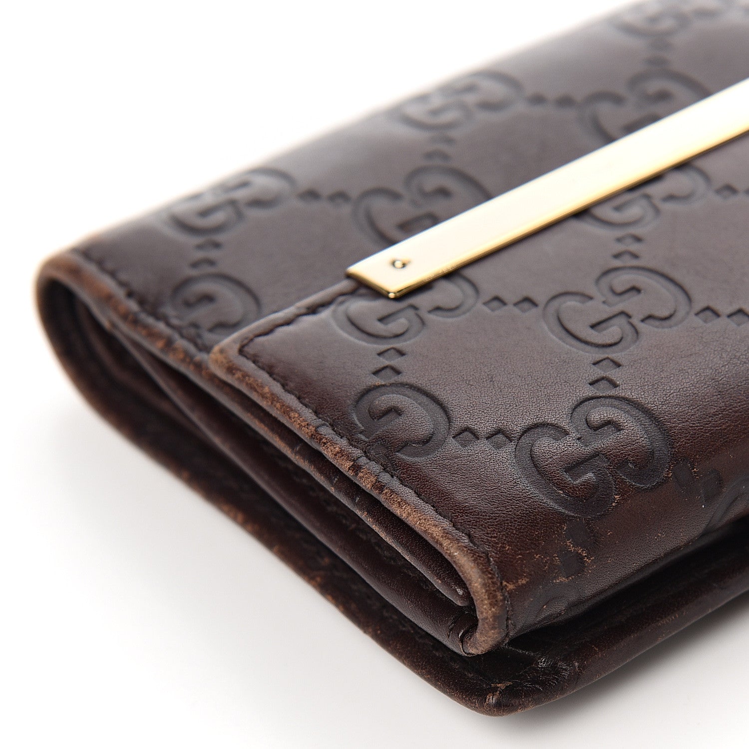 Gucci Guccissima Metal Bar French Flap Wallet Dark Chocolate 9 of 10