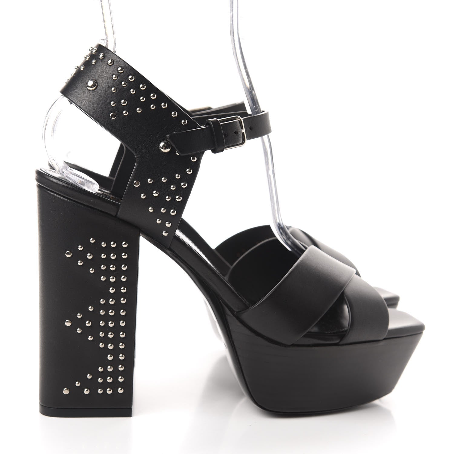 Saint Laurent Calfskin Studded Farrah 80 Platform Sandals 40 Black 4 of 9