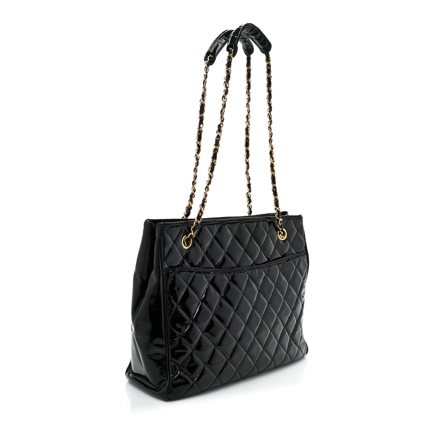 Patent Quilted Tote Black
