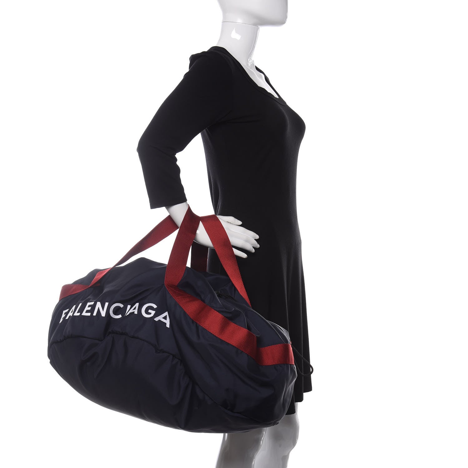 Balenciaga Textured Sport Nylon Logo Embroidered M Wheel Gym Bag Bleu Navy Rouge 2 of 9