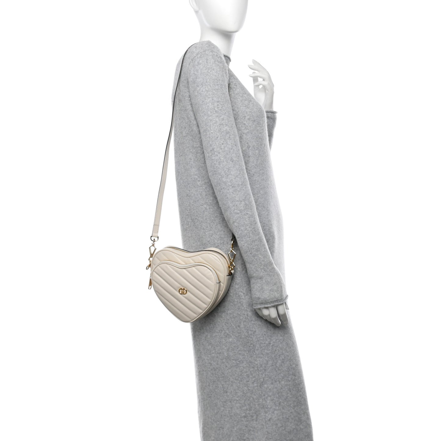 Calfskin Matelasse Diagonal Mini Interlocking G Heart Shoulder Bag White