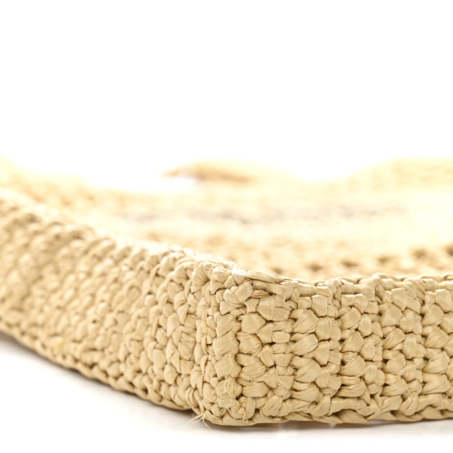 Yarn Raffia Effect Crochet Logo Embroidered Tote Bag Naturale