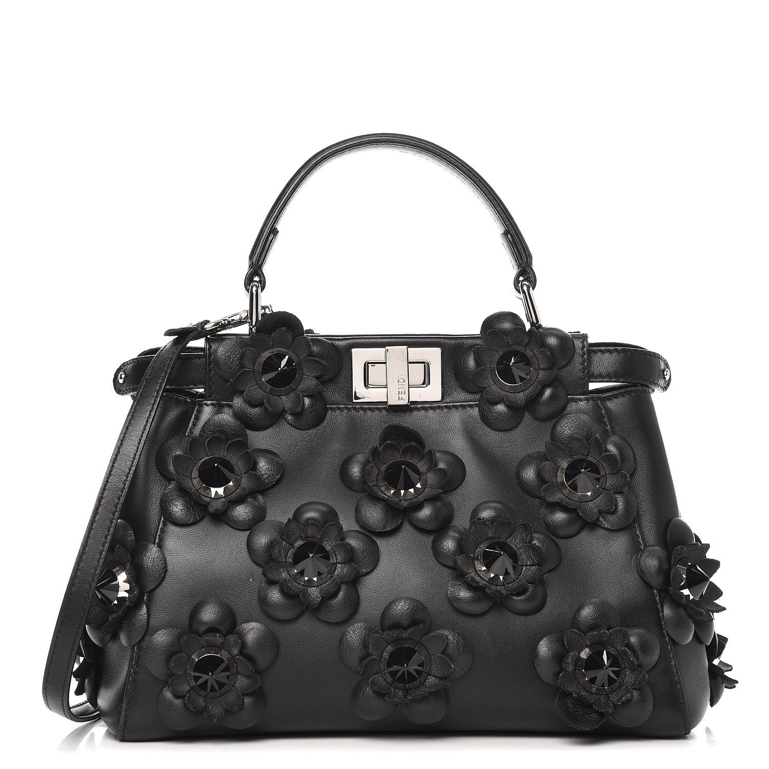 Fendi Nappa Flowerland Mini Peekaboo Iconic Satchel Black 1 of 8