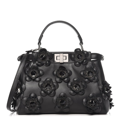 Fendi Nappa Flowerland Mini Peekaboo Iconic Satchel Black 1 of 8
