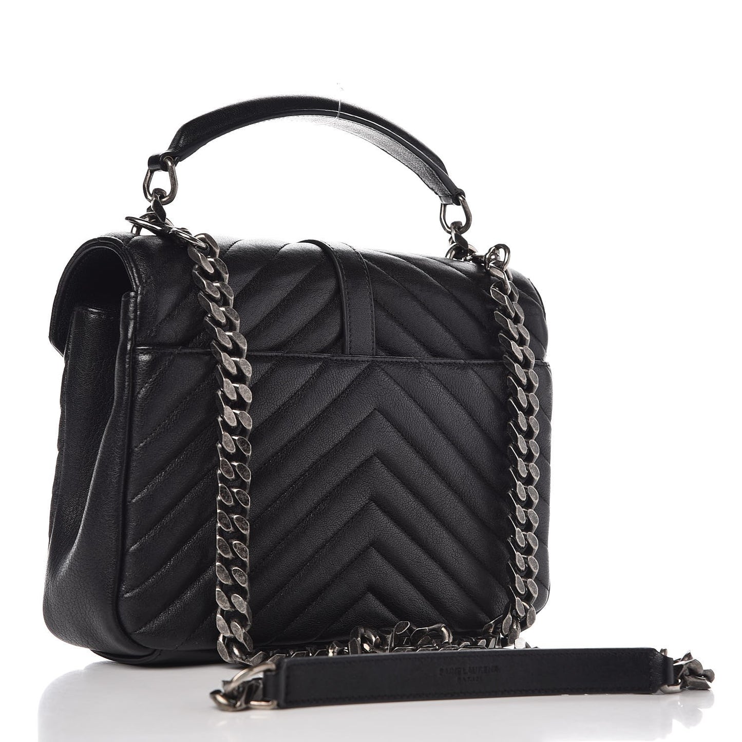 Sheepskin Matelasse Chevron Monogram Medium College Bag Black