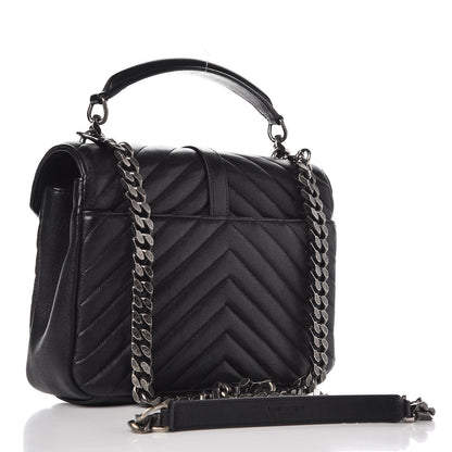 Saint Laurent Sheepskin Matelasse Chevron Monogram Medium College Bag Black 3 of 10