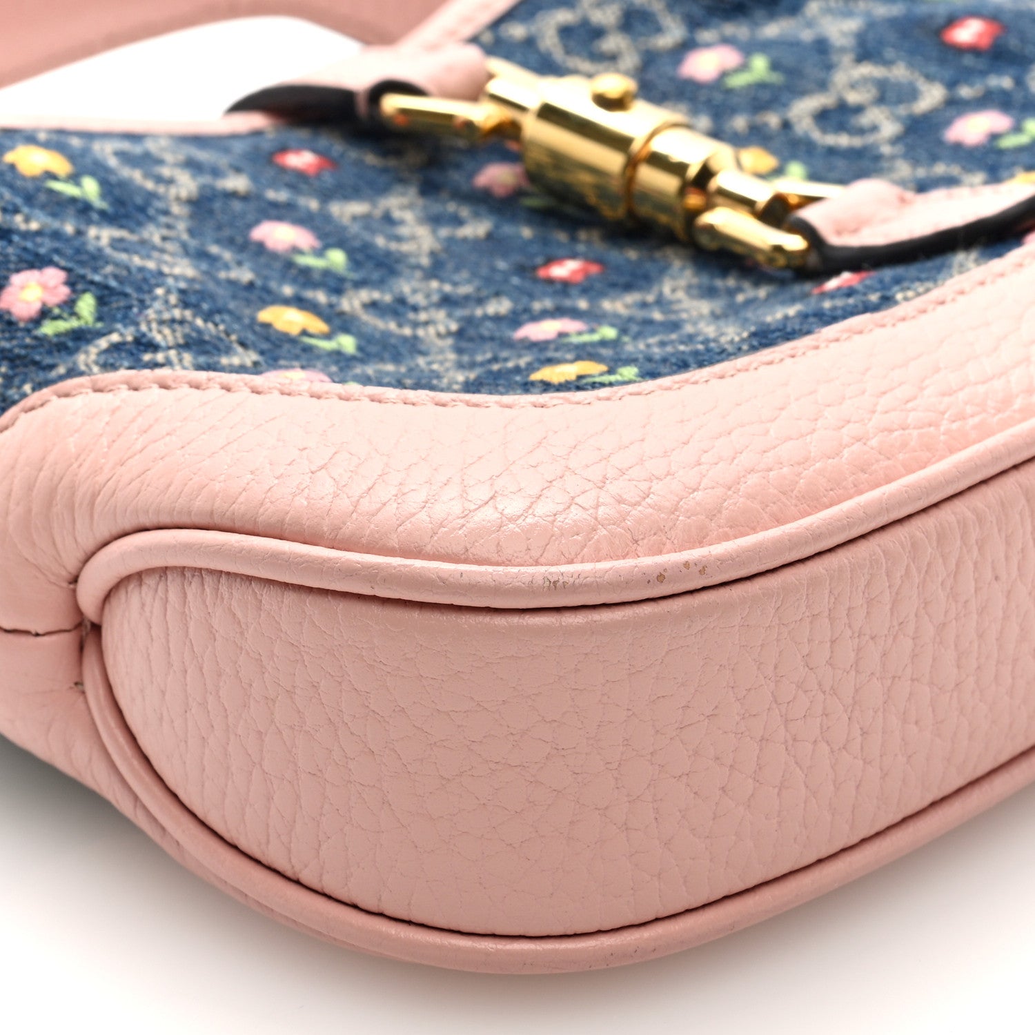 Gucci New Denim GG Monogram Calfskin Love Parade Mini Jackie 1961 Hobo Light Pink 9 of 10
