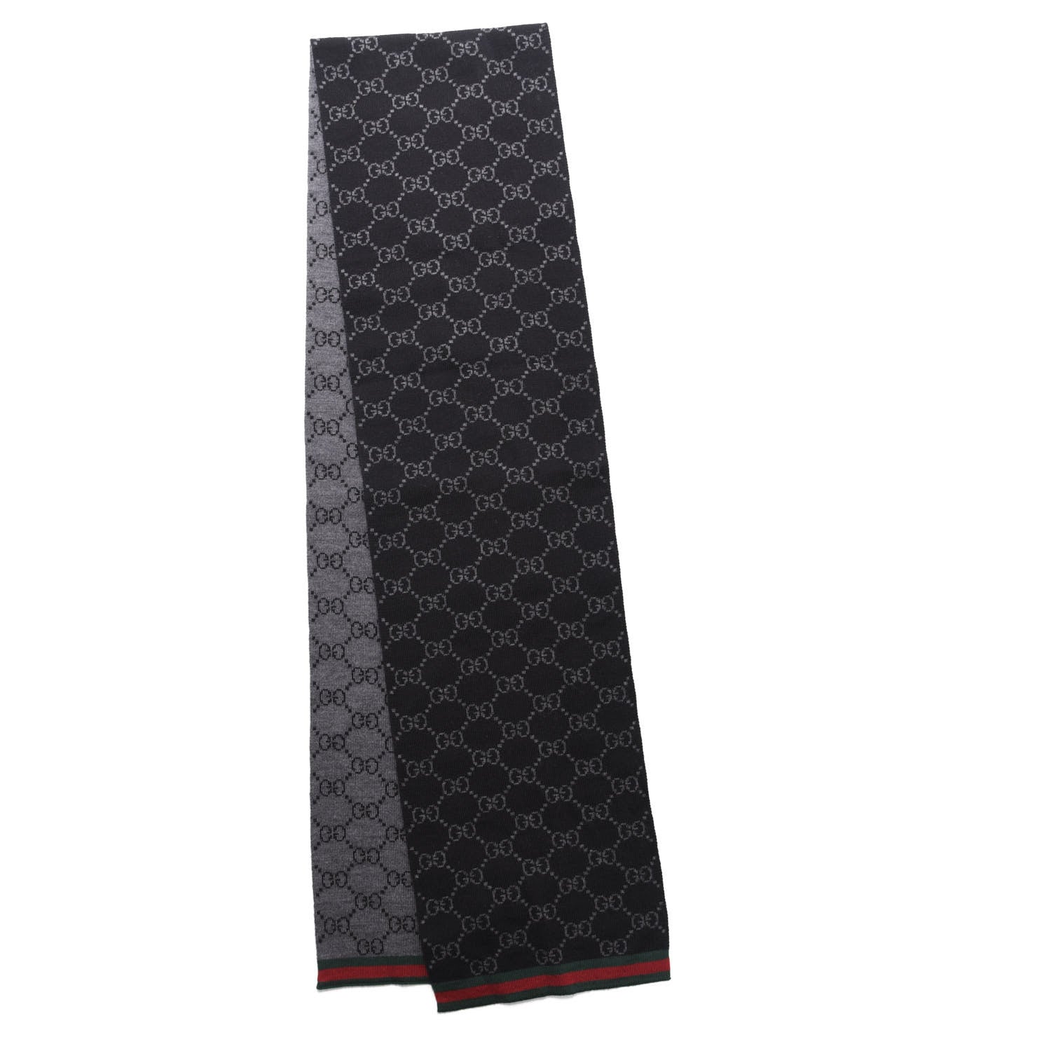 Gucci Wool Tricot GG Monogram Web Solange Scarf Black Medium Grey 2 of 3