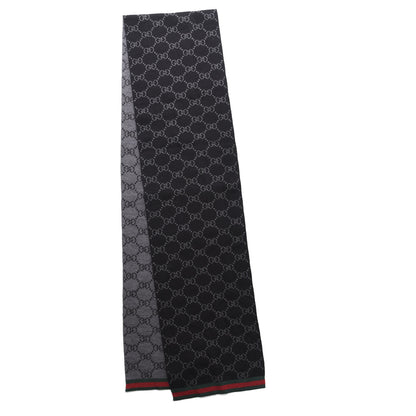 Gucci Wool Tricot GG Monogram Web Solange Scarf Black Medium Grey 2 of 3