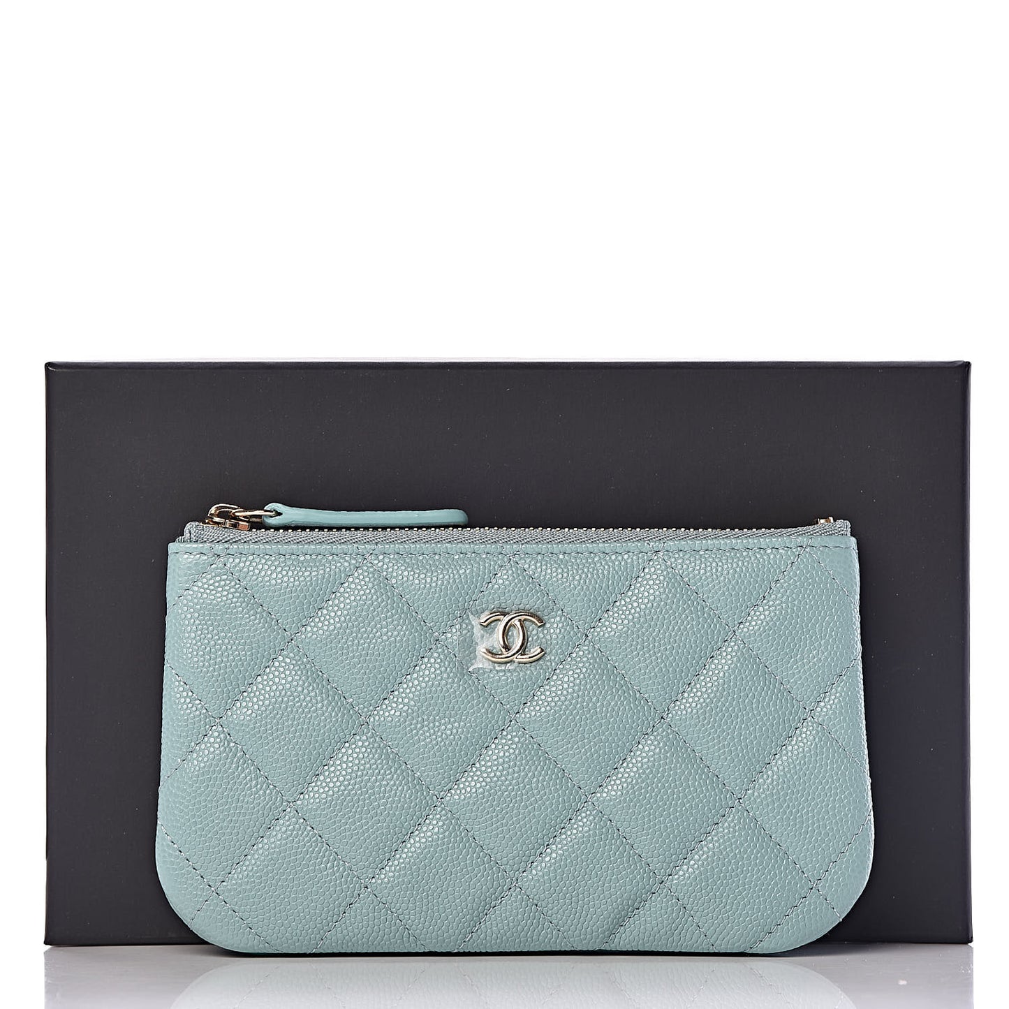 Caviar Quilted Small Cosmetic Case Light Blue