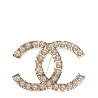 Chanel Pearl CC Brooch Pin Gold 1 of 4