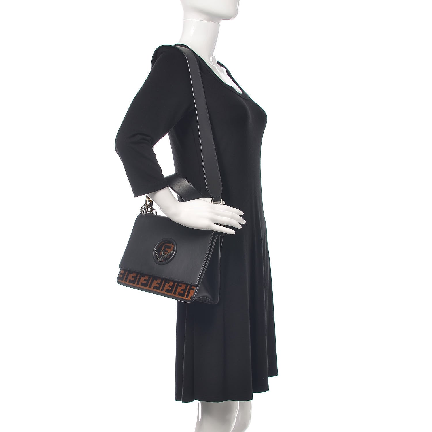 Fendi Vitello Century Velvet F is Fendi FF Kan I Shoulder Bag Black Tobacco 2 of 11