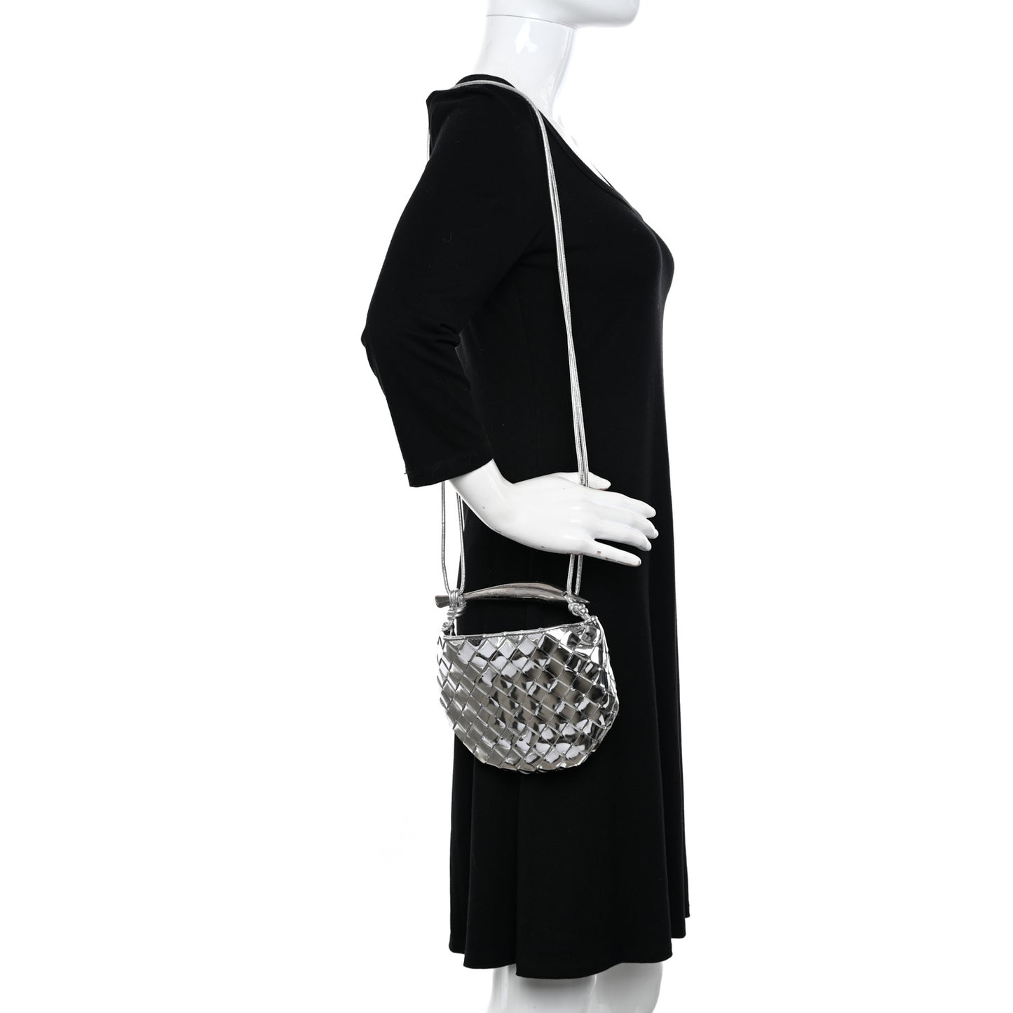 Mirror Laminated Nappa Intrecciato Mini Sardine Bag Silver