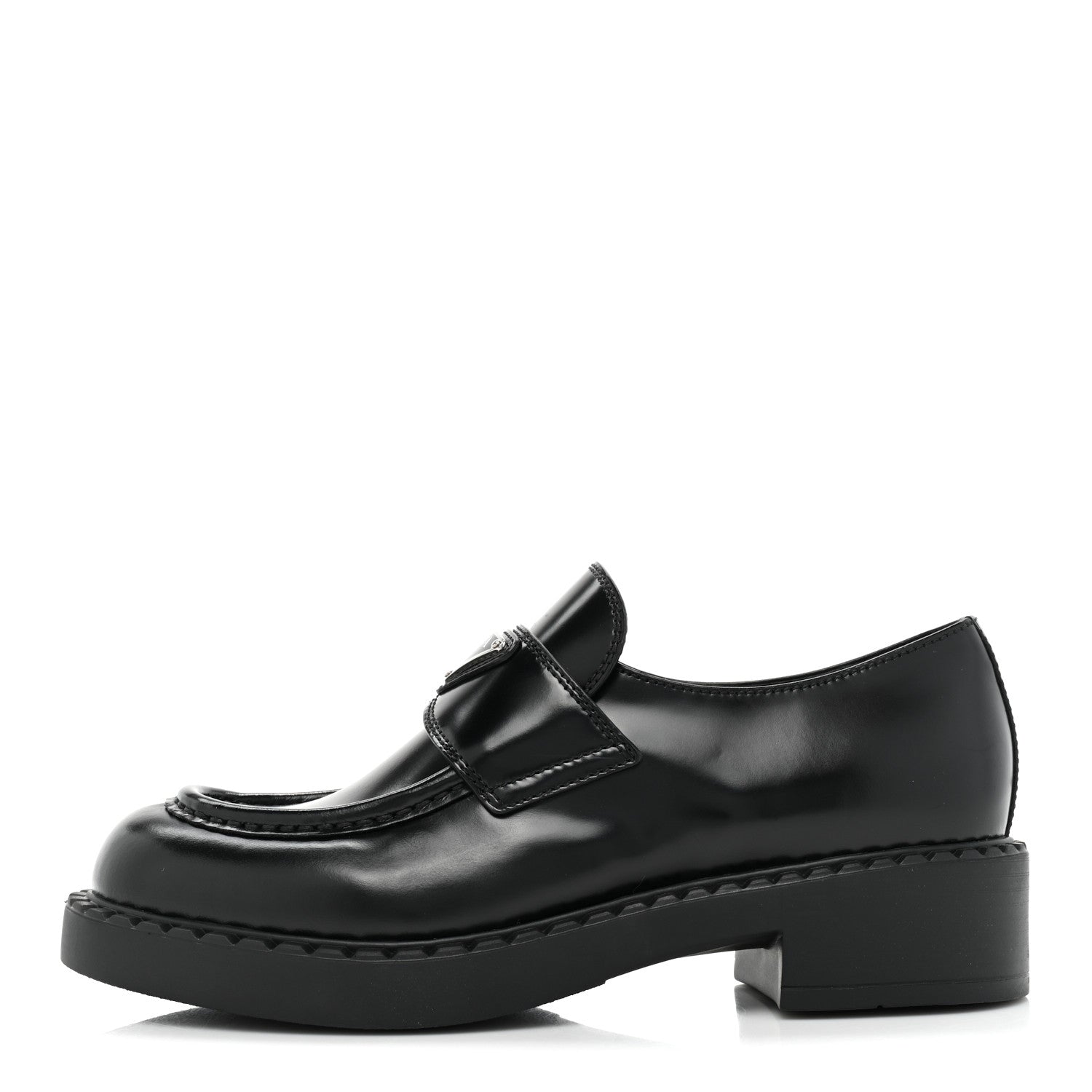 Prada Spazzolato Metal Triangle Logo 50mm Loafers 38 Black 1 of 12