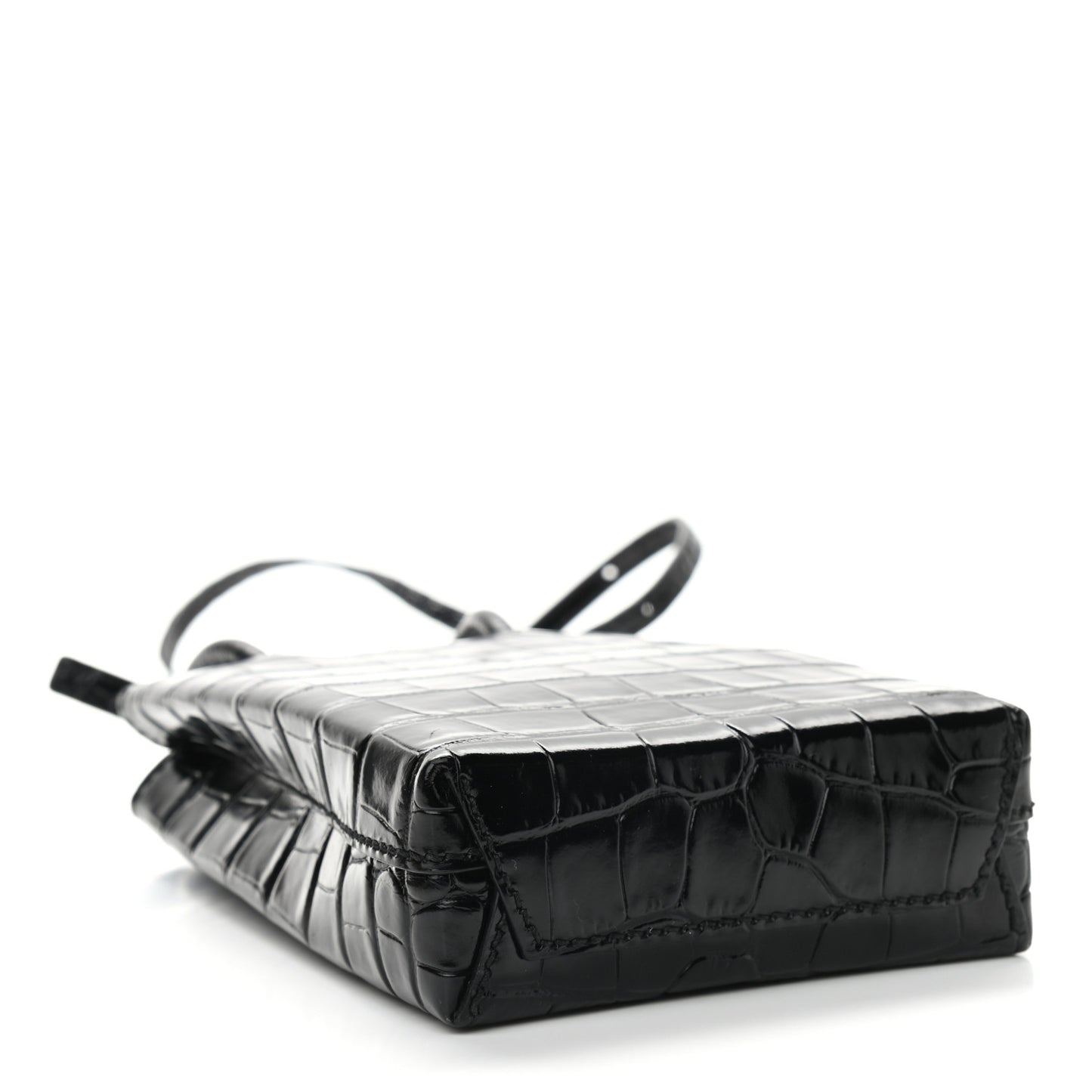 Calfskin Crocodile Embossed Logo Shopping Phone Holder Bag Black