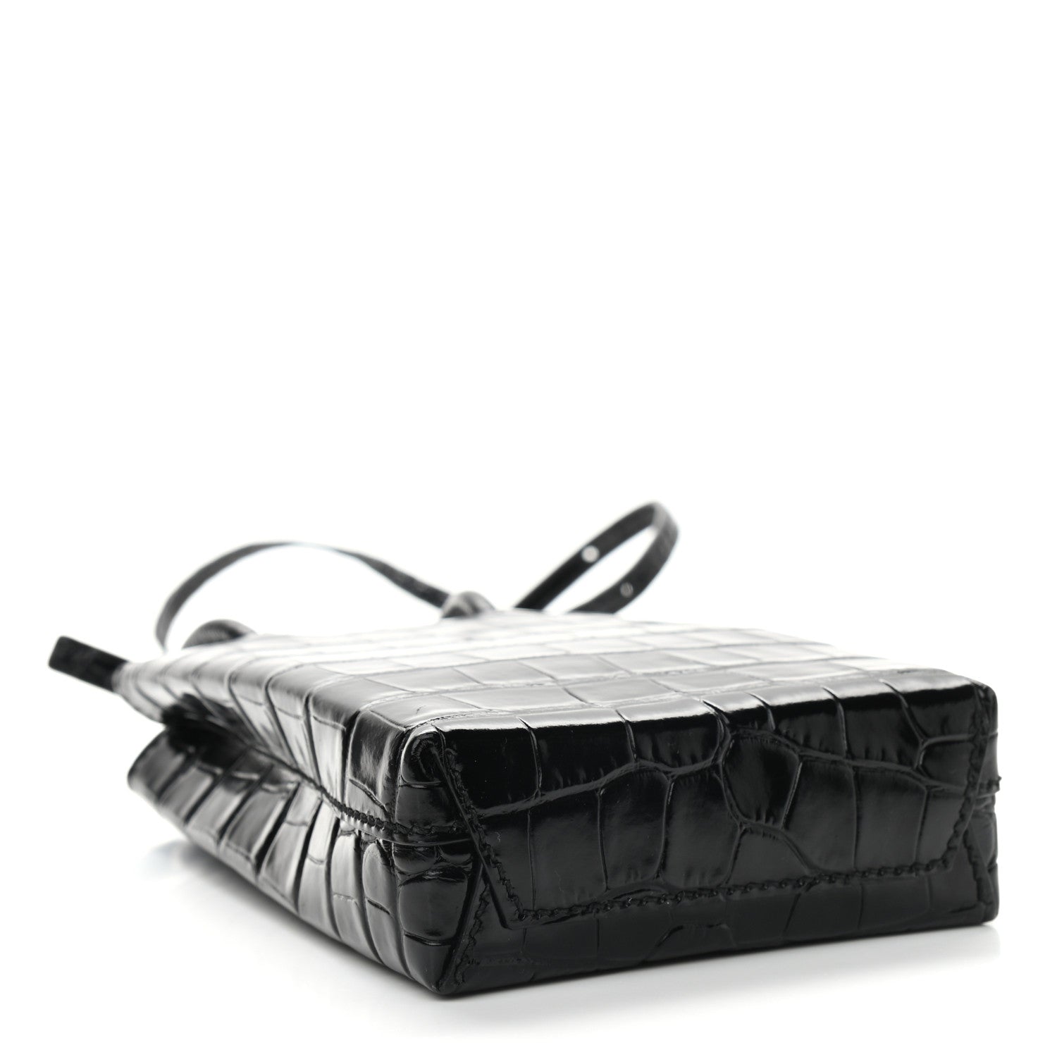 Balenciaga Calfskin Crocodile Embossed Logo Shopping Phone Holder Bag Black 4 of 8