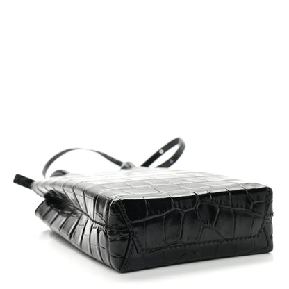 Balenciaga Calfskin Crocodile Embossed Logo Shopping Phone Holder Bag Black 4 of 8
