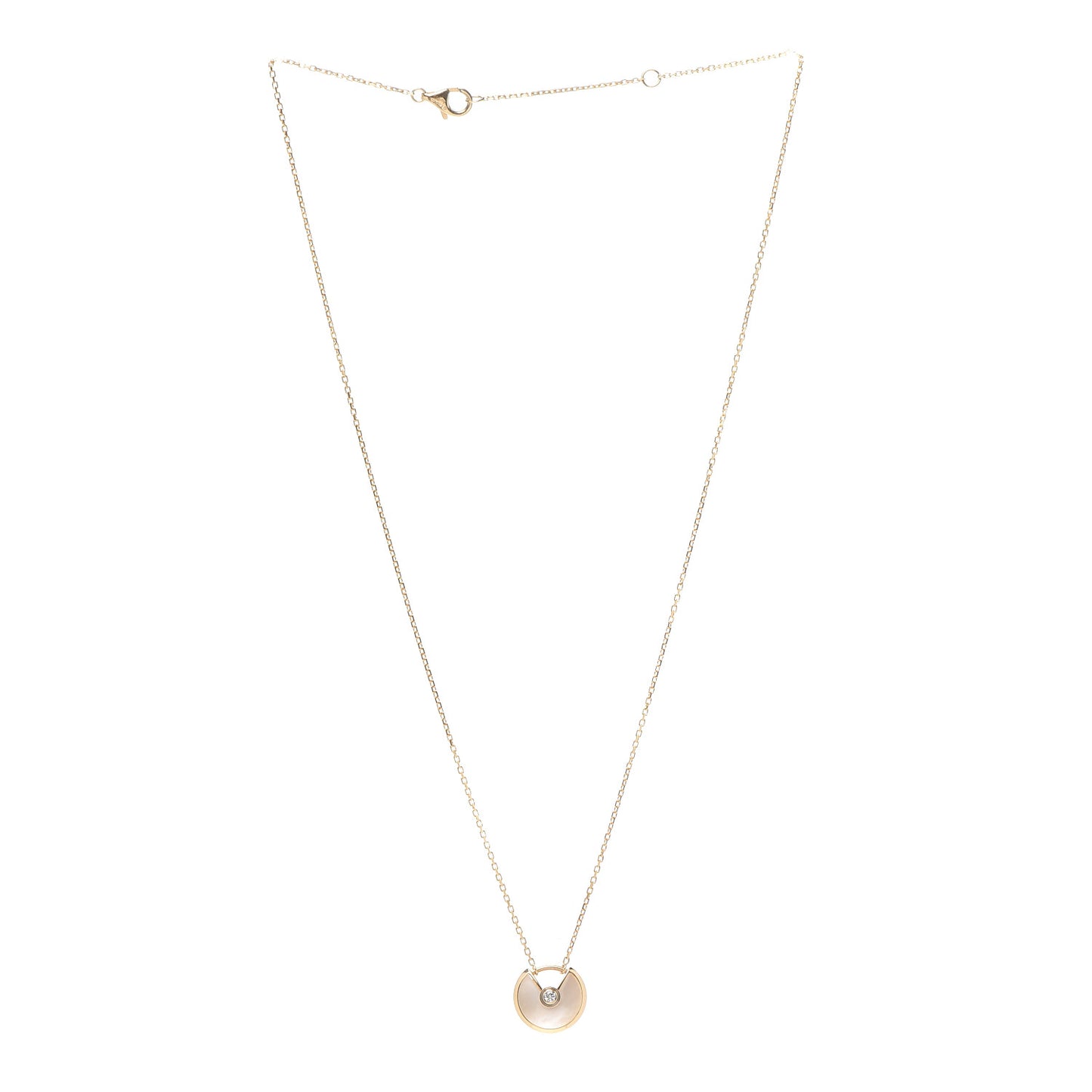 18K Yellow Gold Diamond Mother of Pearl XS Amulette de Cartier Pendant Necklace