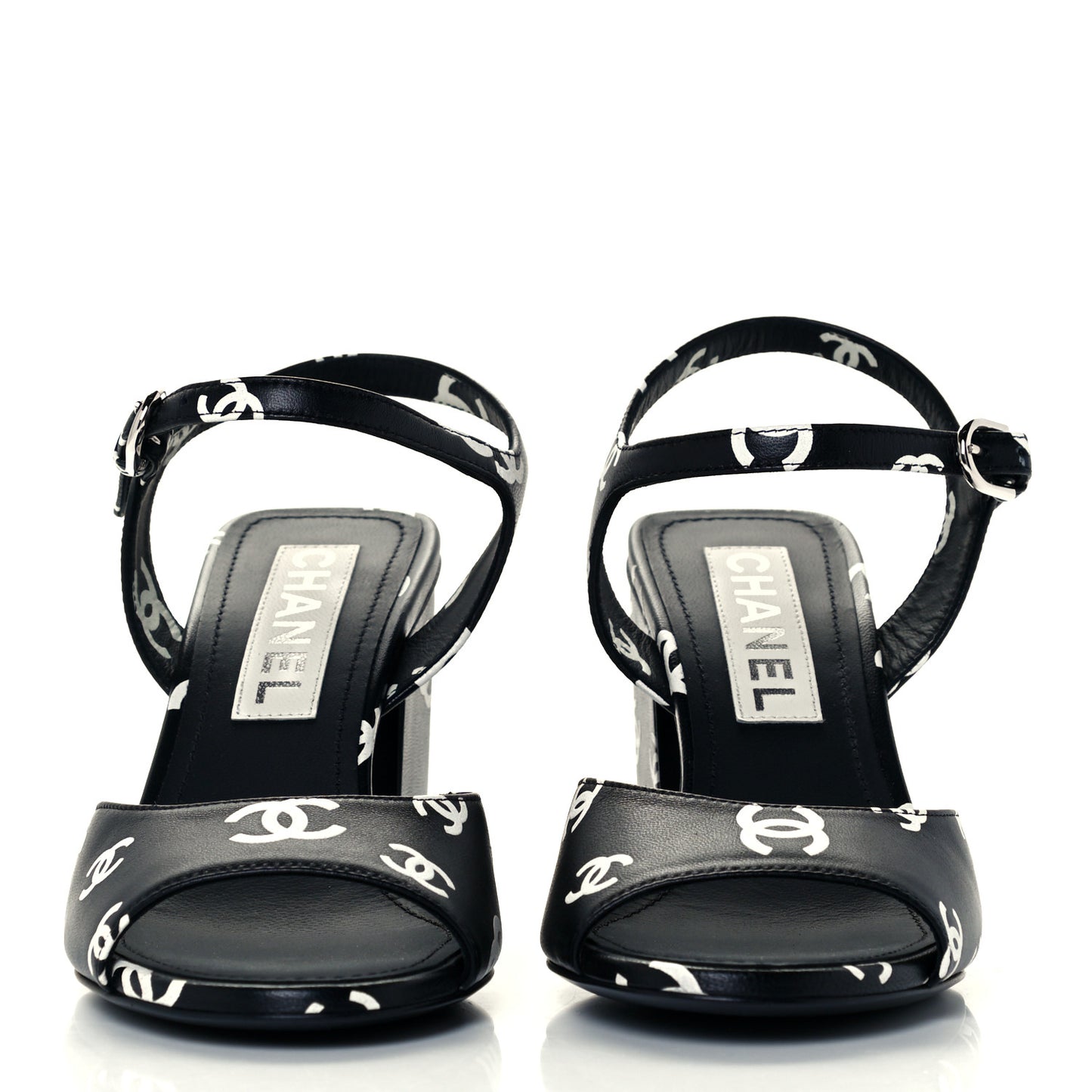 Printed Lambskin CC Sandals 36.5 Black White