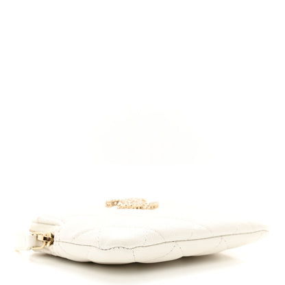 Chanel Caviar Quilted Crystal Zip Card Holder Wallet White 4 of 9