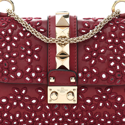 Valentino Garavani Vitello Embellished Small Glam Lock Rockstud Flap Dark Red 10 of 12