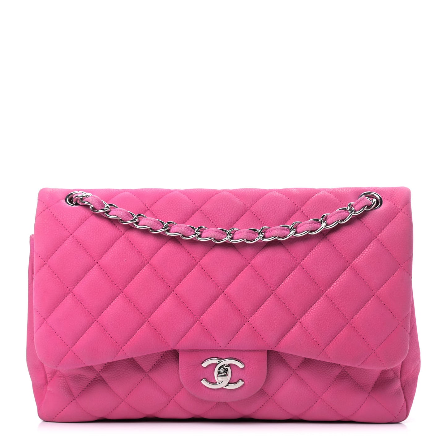 Iridescent Caviar Quilted Jumbo Double Flap Pink