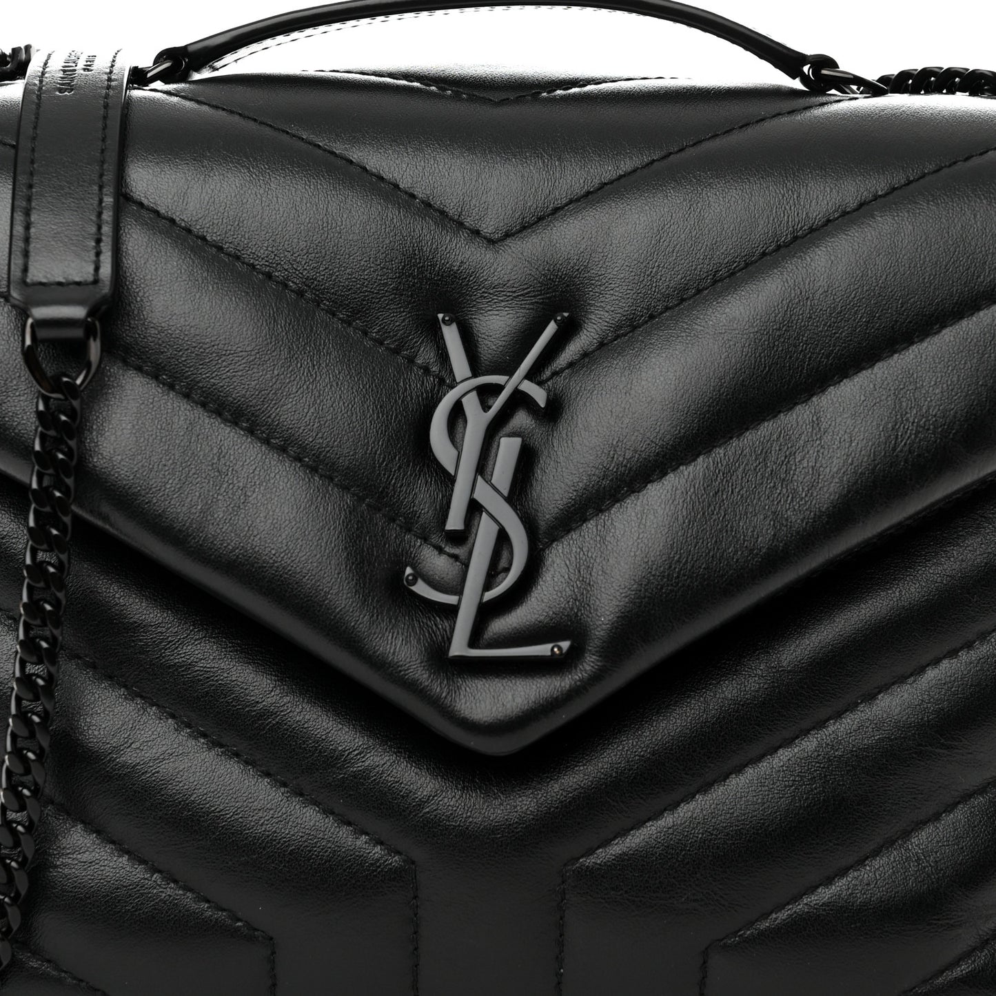 Calfskin Y Quilted Monogram Monochrome Small Loulou Chain Satchel Black