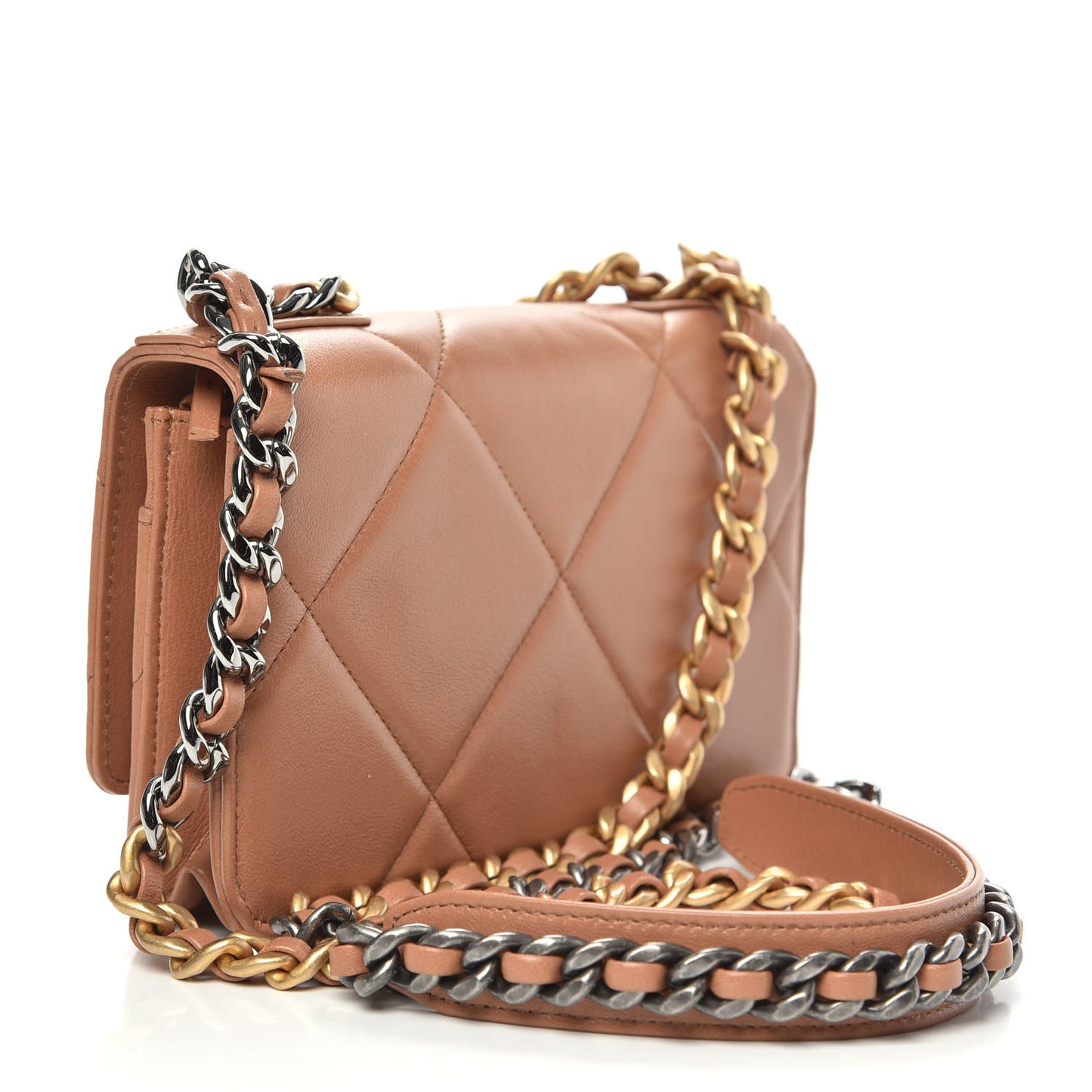 Lambskin Quilted Chanel 19 Wallet On Chain WOC Brown